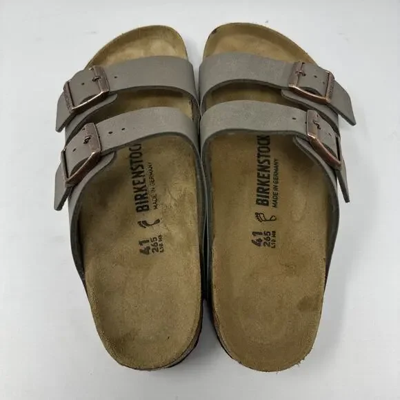 Birkenstock Arizona Slippers Birko Flor Nubuck Stone Size 41 - Picture 4 of 11